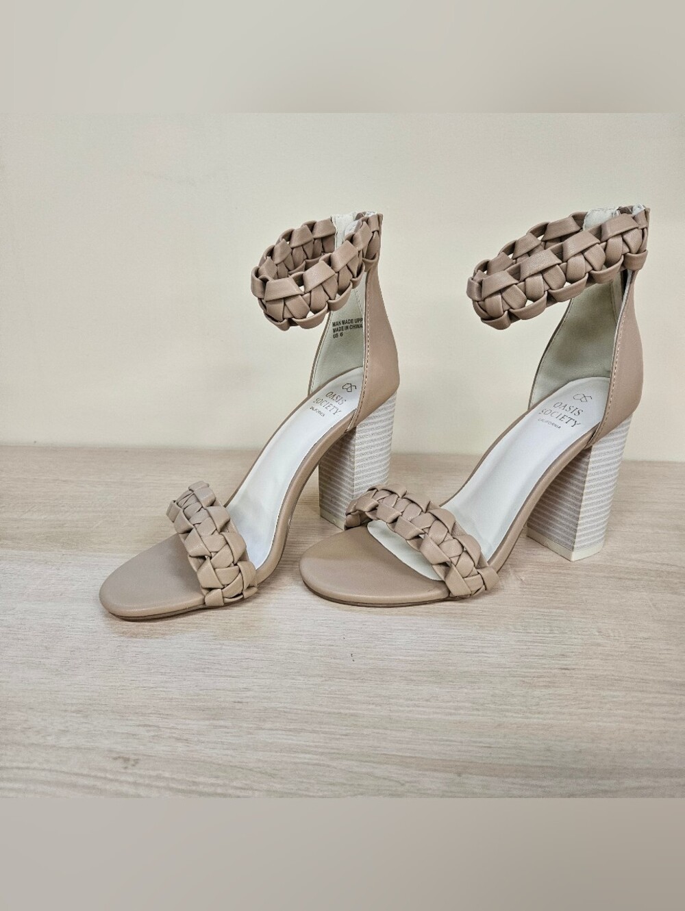 NIB | OASIS SOCIETY | 7.5 | Braided Block Heel Sandals Nude - Picture 2 of 7